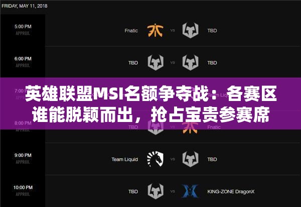 英雄聯(lián)盟MSI名額爭奪戰(zhàn)：各賽區(qū)誰能脫穎而出，搶占寶貴參賽席位？